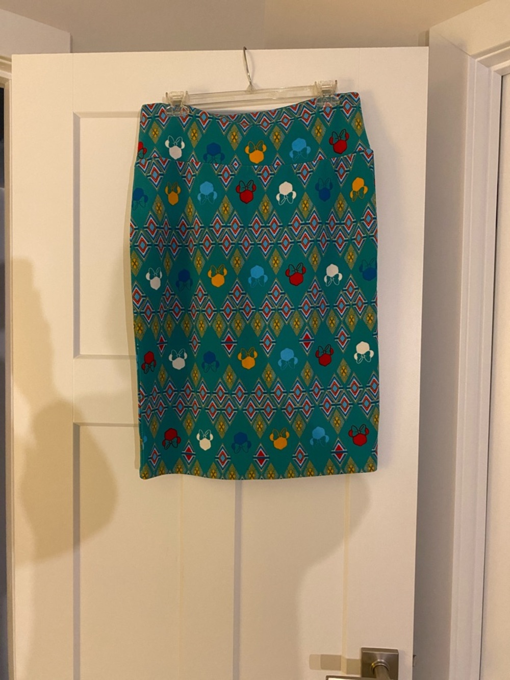 Teal Patterned Pencil Skirt with Multi-Color Motif Lularoe L